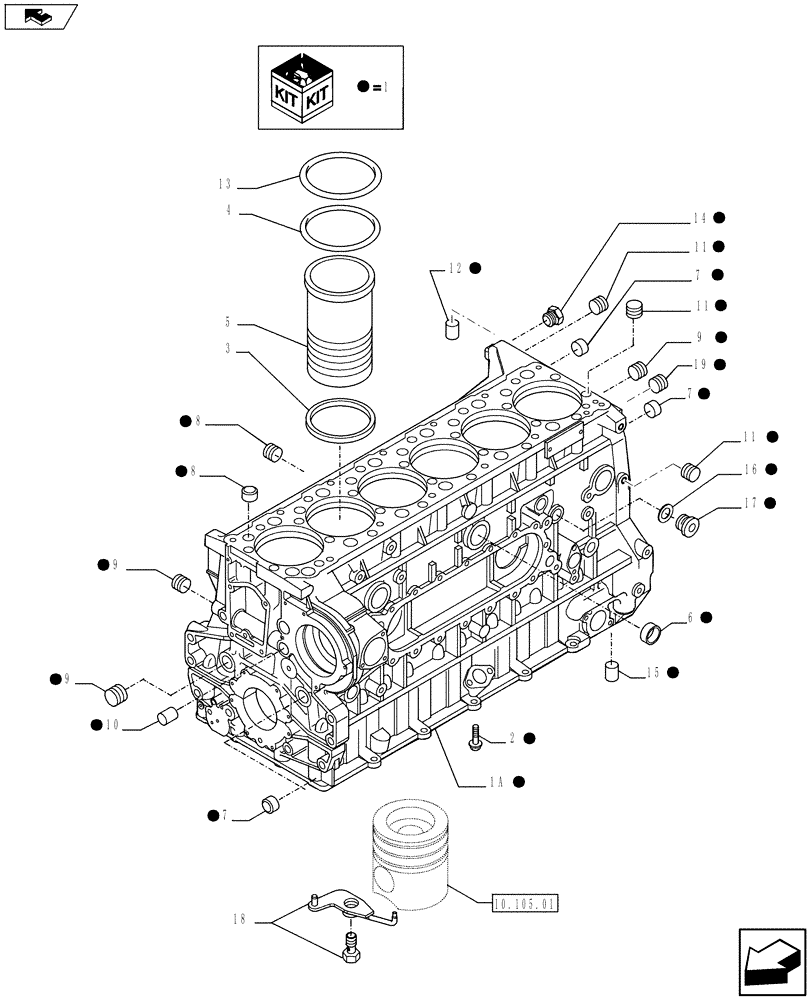 Схема запчастей Case IH F3AE0684S E914 - (10.001.02[01]) - CYLINDER BLOCK & RELATED PARTS (10) - ENGINE