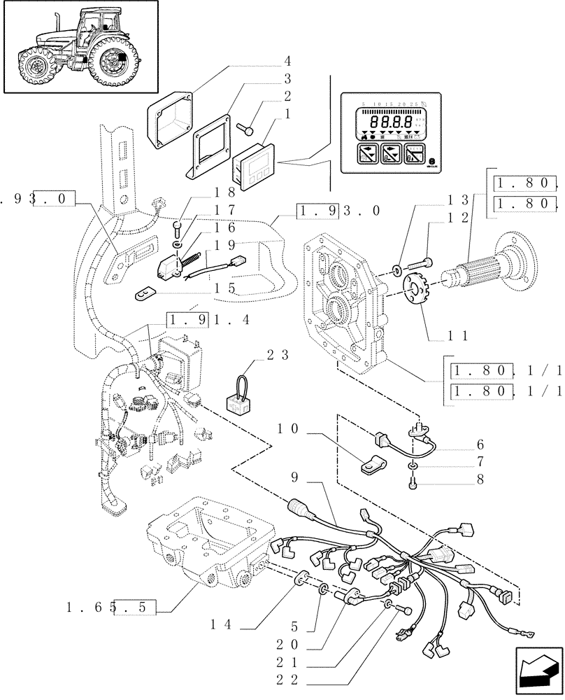 Схема запчастей Case IH JX100U - (1.75.0/04) - (VAR.745-746) DIGITAL INSTRUMENT CLUSTER (WITH CAB) - ELECTRIC CABLES - SENSORS (06) - ELECTRICAL SYSTEMS