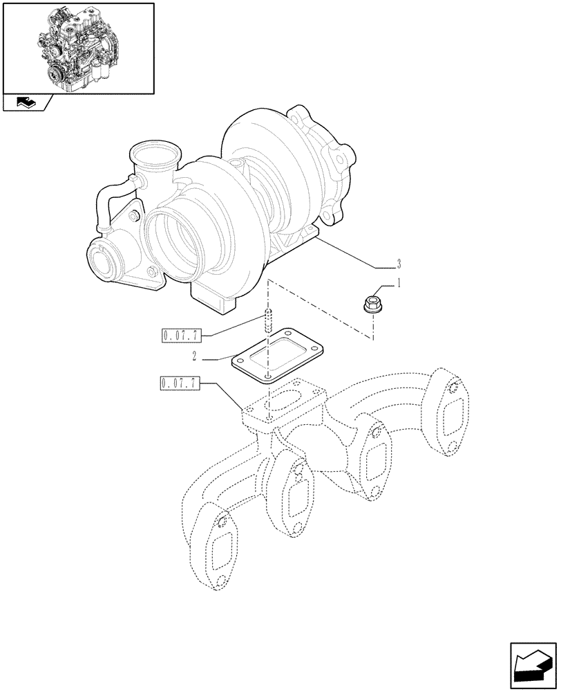 Схема запчастей Case IH MAXXUM 110 - (0.24.0) - TURBOCHARGER (STD + VAR.330003-332115) (01) - ENGINE