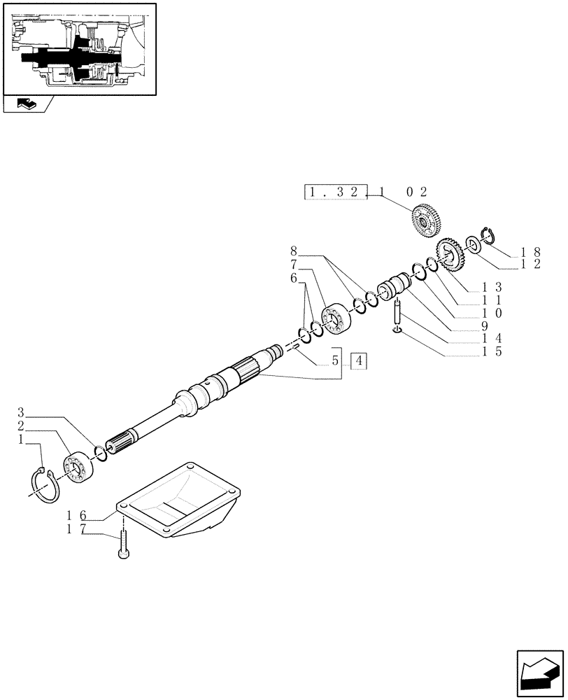 Схема запчастей Case IH MAXXUM 110 - (1.33.1[02]) - FOUR WHEEL DRIVE - REAR AXLE - DRIVE SHAFT AND GUARD (04) - FRONT AXLE & STEERING