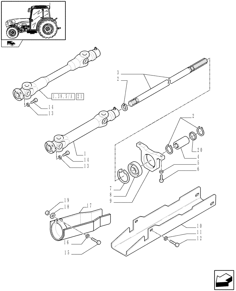 Схема запчастей Case IH FARMALL 75N - (1.38.5) - 4WD PROPELLER SHAFT (04) - FRONT AXLE & STEERING