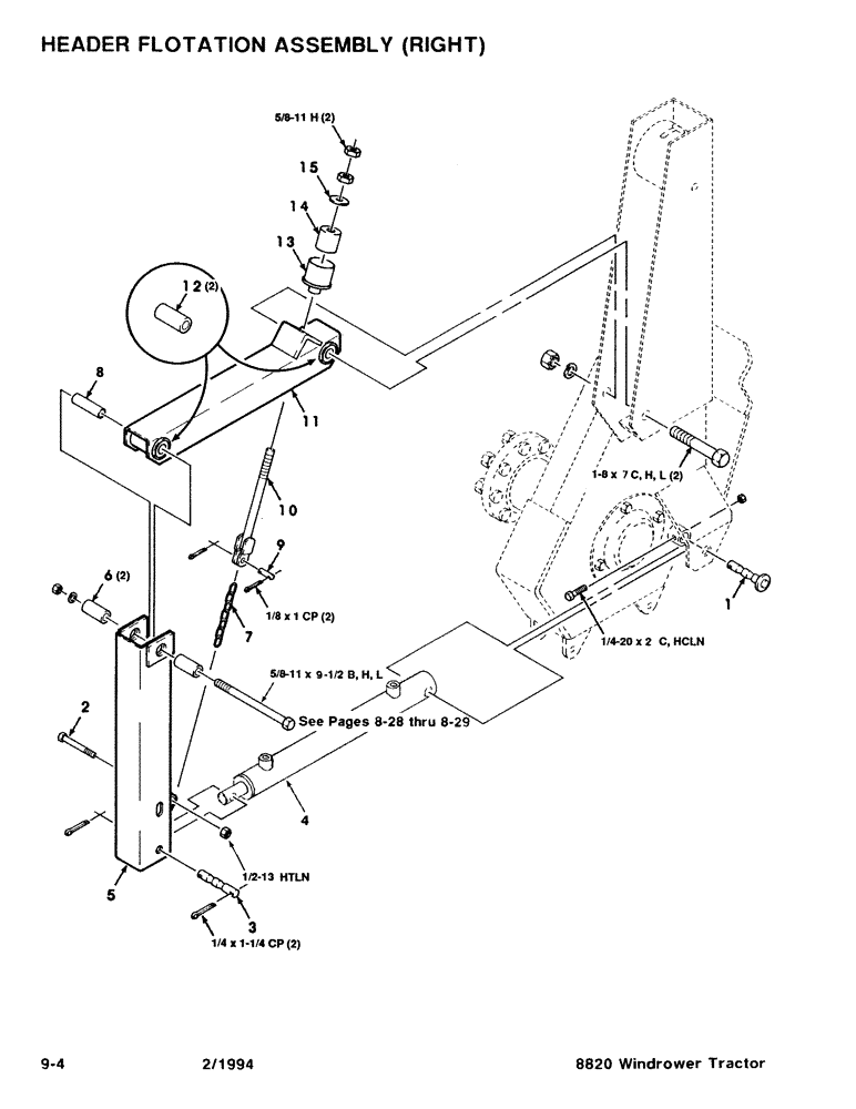 Схема запчастей Case IH 8820 - (9-04) - HEADER FLOTATION ASSEMBLY, RIGHT (09) - CHASSIS/ATTACHMENTS