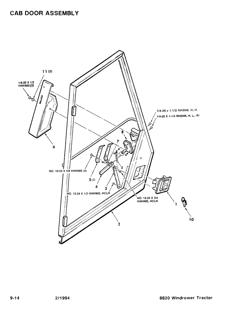 Схема запчастей Case IH 8820 - (9-14) - CAB DOOR ASSEMBLY (09) - CHASSIS/ATTACHMENTS