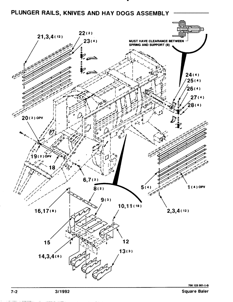 Схема запчастей Case IH 8570 - (7-02) - PLUNGER RAILS, KNIVES AND HAY DOGS ASSEMBLY (12) - MAIN FRAME