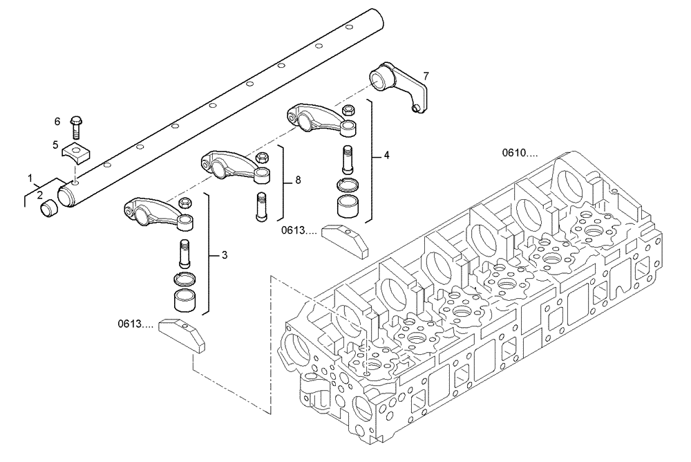 Схема запчастей Case IH F3BE0684A B002 - (0668.002) - ROCKER SHAFT 