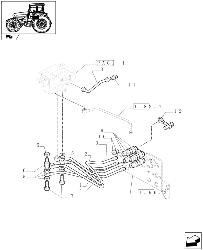 Схема запчастей Case IH FARMALL 85U - (1.82.7/01[02]) - 2 DOUBLE EFFECT DISTRIBUTOR - PIPES AND QUICK COUPLINGS (VAR.330368) (07) - HYDRAULIC SYSTEM