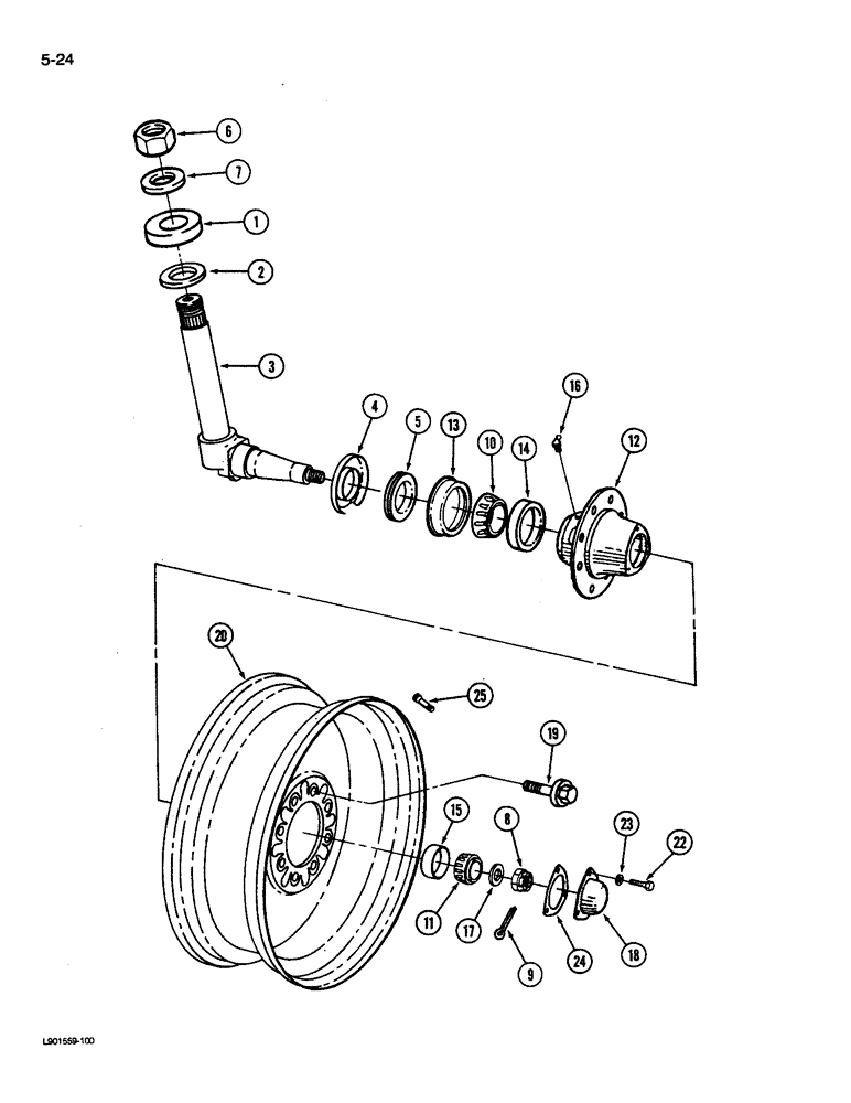 Схема запчастей Case IH 1620 - (5-24) - STEERING KNUCKLE, HUB AND WHEELS, FOR 10.00-16 WHEELS (04) - STEERING