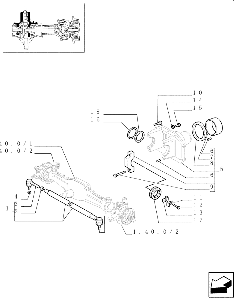 Схема запчастей Case IH JX80U - (1.40.0/43) - (VAR.308-308/1) FRONT AXLE CL.2 HYDR. LOCKING 30-40 KM/H. - STEERING TIE-ROD (04) - FRONT AXLE & STEERING