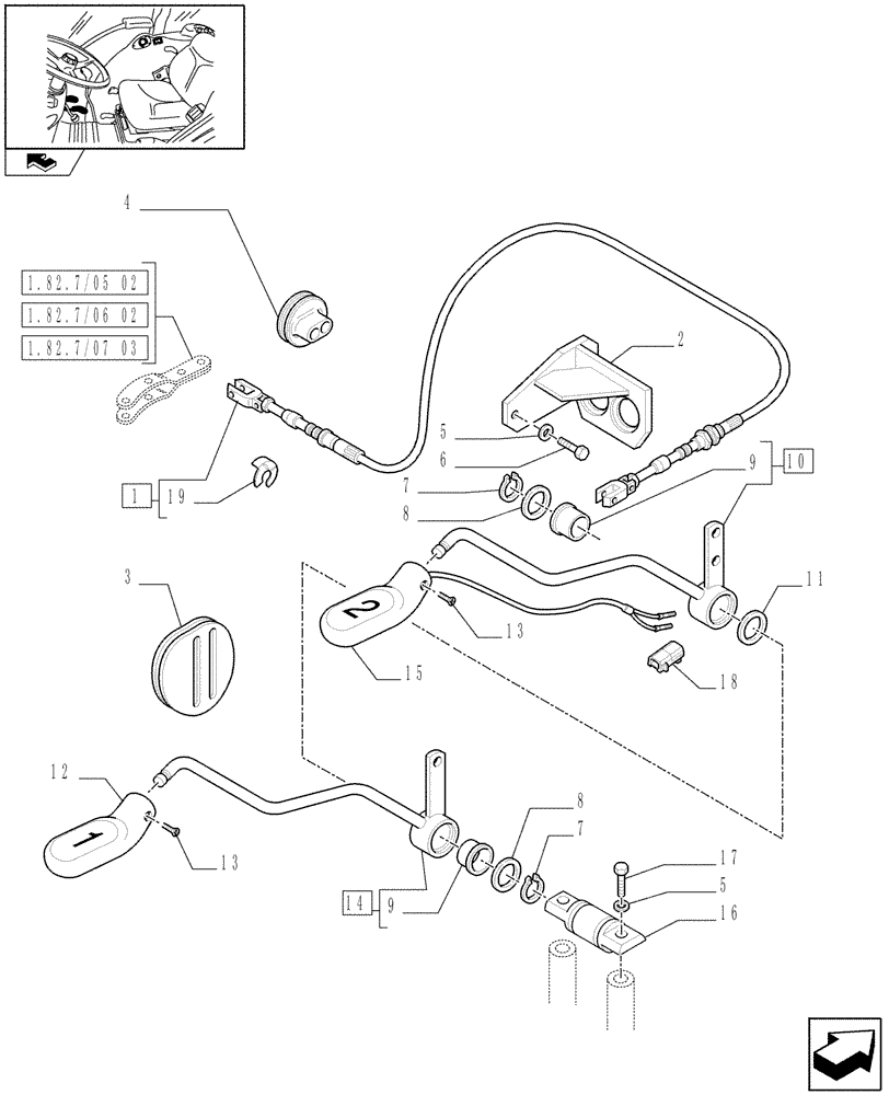 Схема запчастей Case IH FARMALL 85N - (1.92.82/05[01]) - THREE REMOTE VALVES WITH FLOW DIVIDER - LEVER AND KNOB (VAR.330391-333391-336391 / 743526; VAR.331391-334391 / 743527) (10) - OPERATORS PLATFORM/CAB