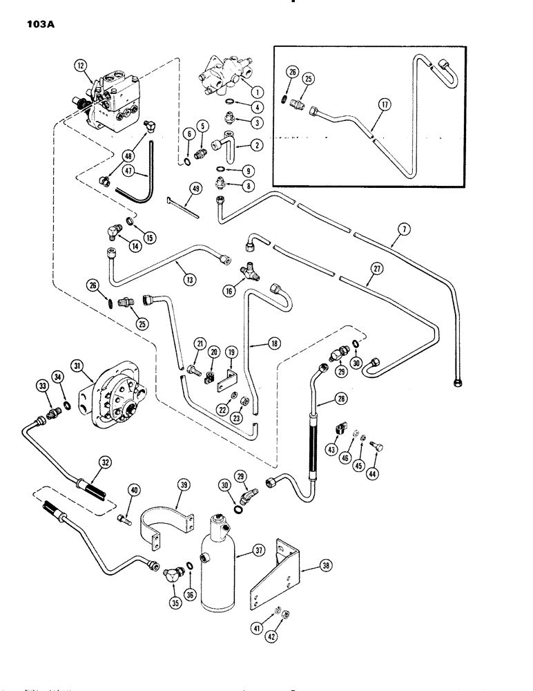 Схема запчастей Case IH 1090 - (103A) - HYDRAULIC PUMP, BRAKE VALVE AND FILTER, HYDROSTATIC STEERING POWER SHIFT (05) - STEERING