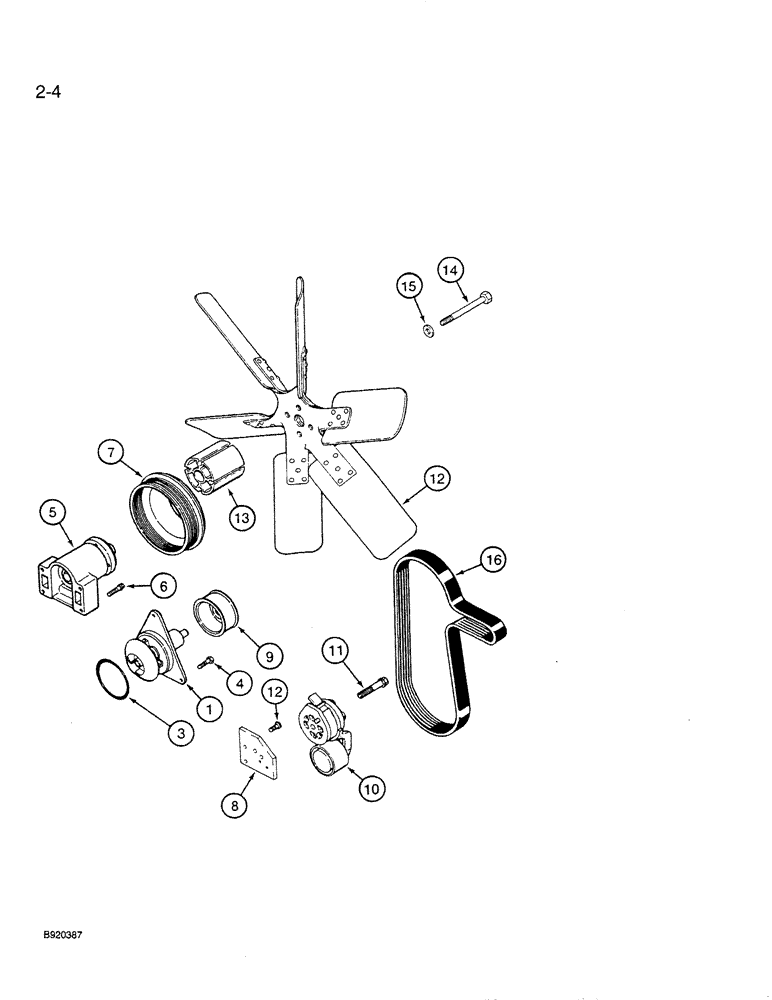 Схема запчастей Case IH 6830T - (2-04) - WATER PUMP AND FAN, 6T-830 ENGINE, 6TA-830 ENGINE 