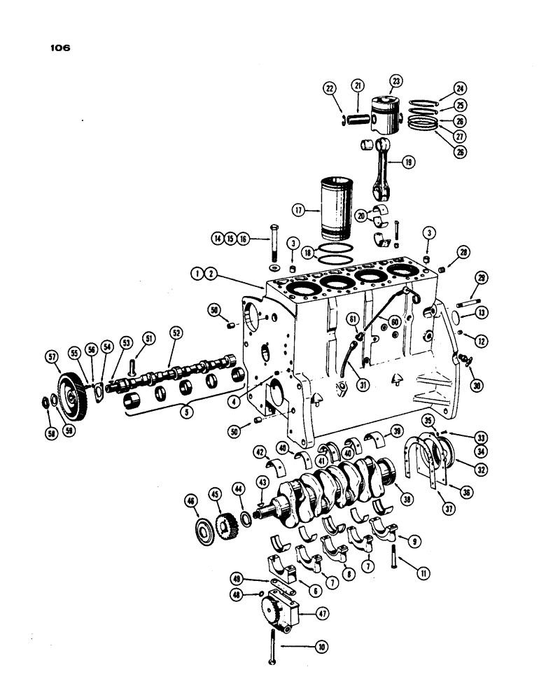 Схема запчастей Case IH 430 - (106) - SHORT BLOCK ASSEMBLY, A36315, PRIOR TO S/N 8262800, 430 AND 530 MODELS, 188 DIESEL ENGINE (02) - ENGINE