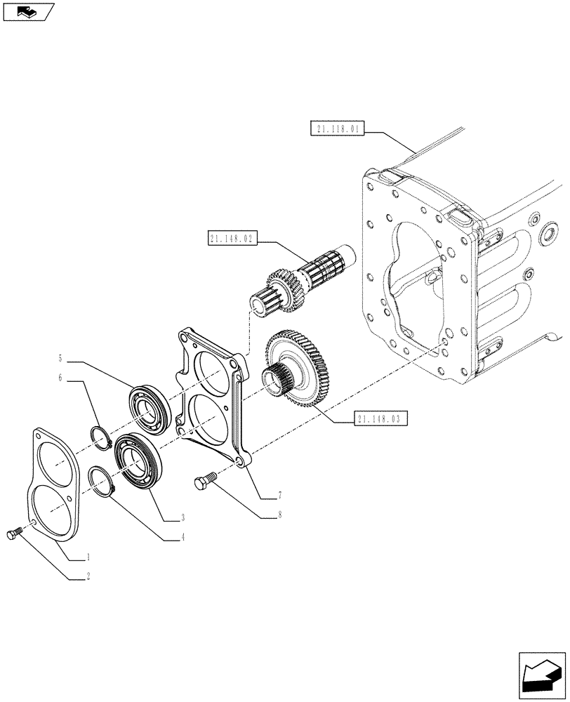 Схема запчастей Case IH FARMALL 65C - (21.148.04) - GEAR BOX - INTERNAL COVER (21) - TRANSMISSION