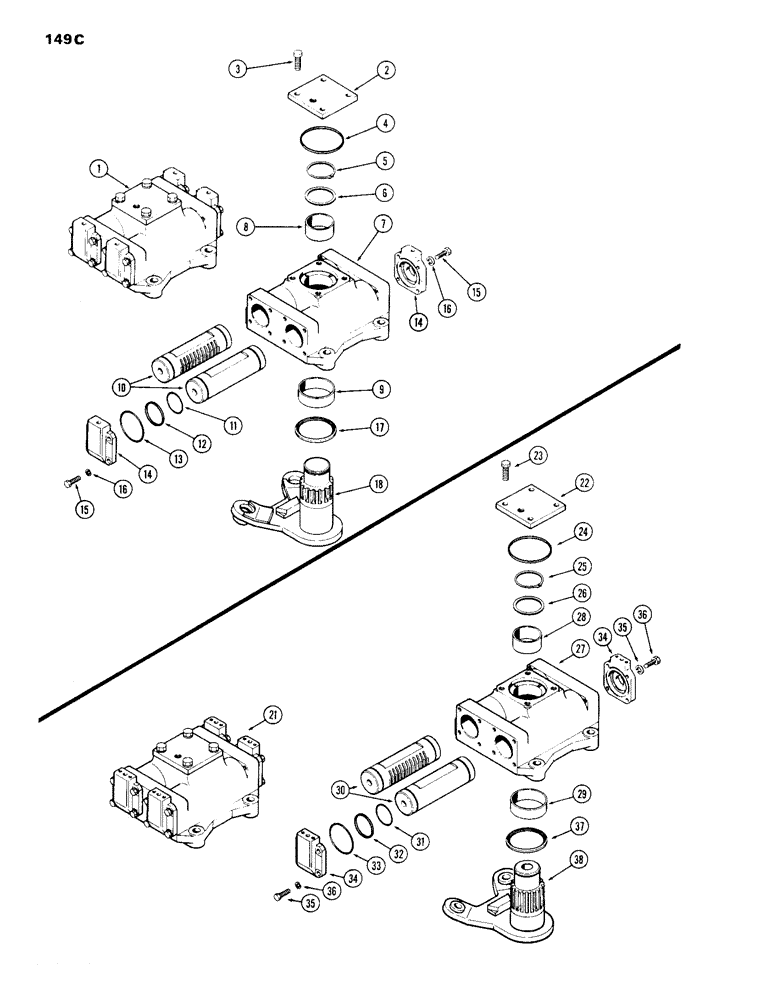 Схема запчастей Case IH 870 - (149C) - A66604 STEERING ACTUATOR, WITH ADJUSTABLE FRONT AXLE, USED TRACTOR SERIAL NUMBERS 8741587 TO 8757256 (05) - STEERING