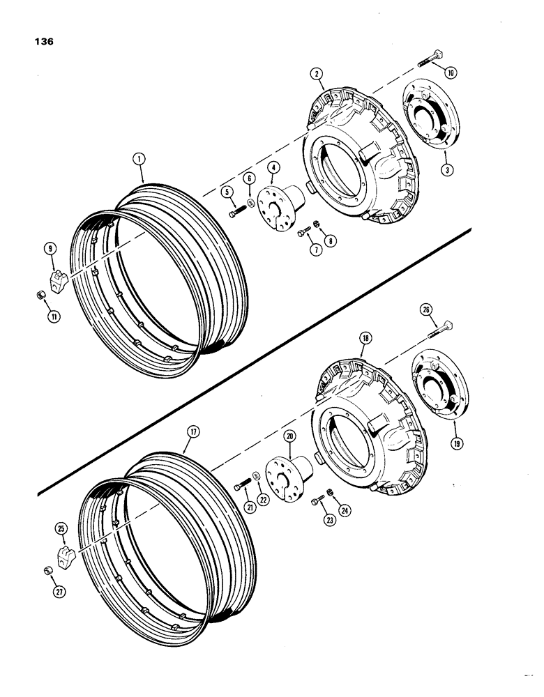 Схема запчастей Case IH 1270 - (136) - REAR WHEELS WITH 38 INCH RIMS (06) - POWER TRAIN