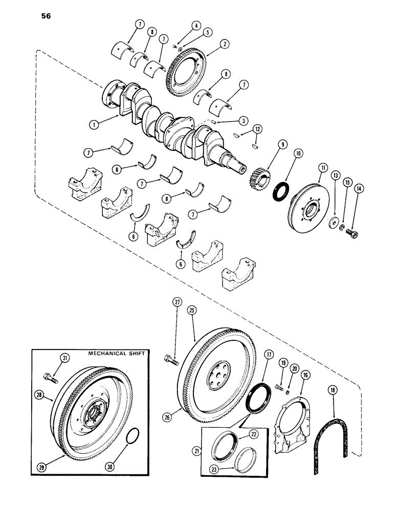 Схема запчастей Case IH 870 - (056) - CRANKSHAFT AND FLYWHEEL, (301B) SPARK IGNITION ENGINE (02) - ENGINE