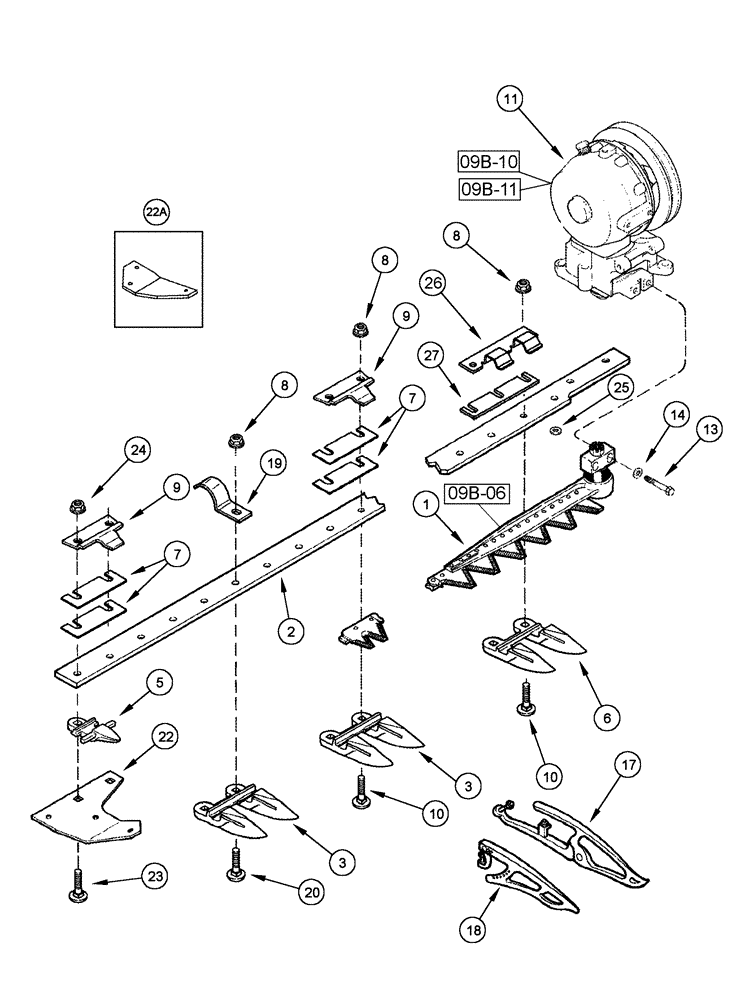 Схема запчастей Case IH 1020 - (09B-02) - KNIFE GUARDS AND CUTTER BAR 3 INCH KNIFE (09) - CHASSIS/ATTACHMENTS