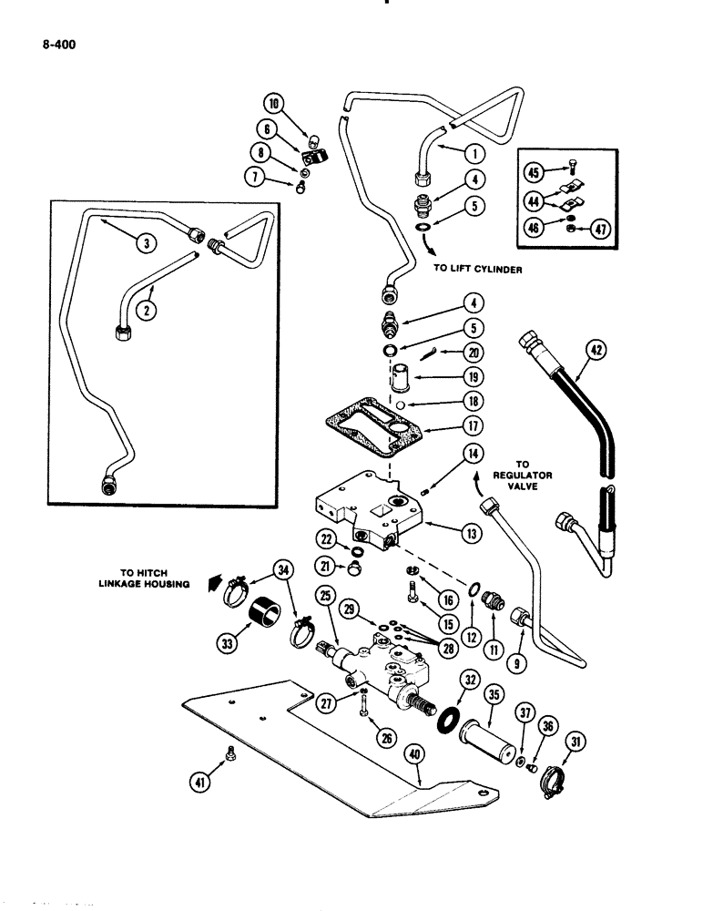 Схема запчастей Case IH 2294 - (8-400) - HITCH CONTROL VALVE, MANIFOLD AND TUBES (08) - HYDRAULICS