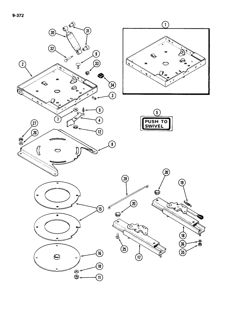 Схема запчастей Case IH 4490 - (9-372) - SWIVEL SEAT ASSEMBLY, SWIVEL BASE AND MOUNTING (09) - CHASSIS/ATTACHMENTS