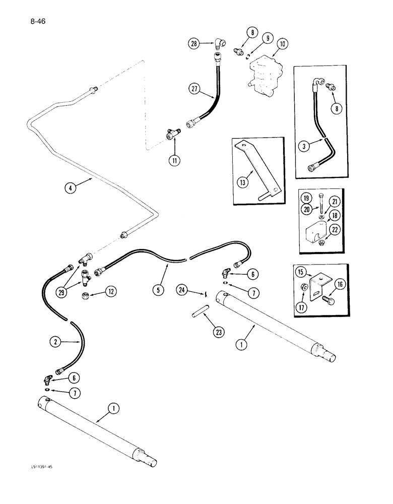 Схема запчастей Case IH 1640 - (8-046) - HEADER LIFT CYLINDER SYSTEM, W/O THIRD LIFT CYLINDER ATTACHMENT, PRIOR TO P.I.N. JJC0097190 (07) - HYDRAULICS