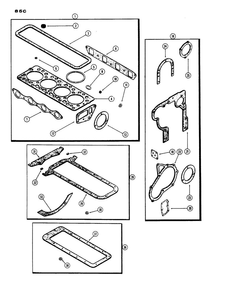 Схема запчастей Case IH 530 - (085C) - ENGINE GASKET KITS, 188, DIESEL ENGINE, USED PRIOR TO ENGINE SERIAL NUMBER 2627377 (02) - ENGINE