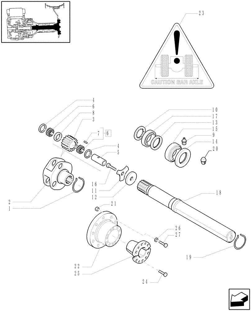 Схема запчастей Case IH PUMA 210 - (1.48.1/01[02]) - (VAR.181) BAR AXLE 119" FOR STEEL WHEELS & EXTREMITY LIGHTS - GEARS AND SHAFT (05) - REAR AXLE