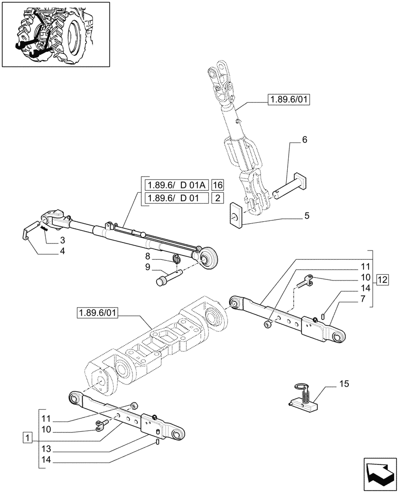 Схема запчастей Case IH MAXXUM 130 - (1.89.6/08) - CAT.2 FLEXIBLE LINKS FOR EDC (VAR.331970) (09) - IMPLEMENT LIFT