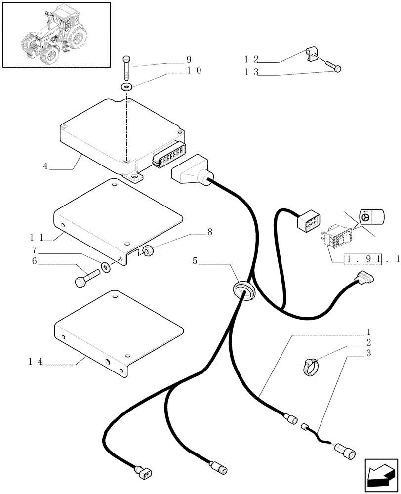 Схема запчастей Case IH MAXXUM 130 - (1.91.4/10) - FAST STEERING - AUXILIARY CABLES (VAR.330631-332631-333631-336631) (10) - OPERATORS PLATFORM/CAB