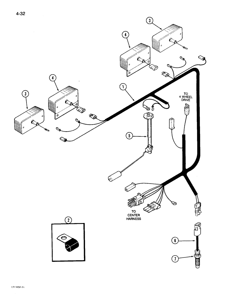 Схема запчастей Case IH 1640 - (4-32) - REAR LIGHTS AND FUEL SENDER HARNESS, PRIOR TO P.I.N. JJC0097190 (06) - ELECTRICAL