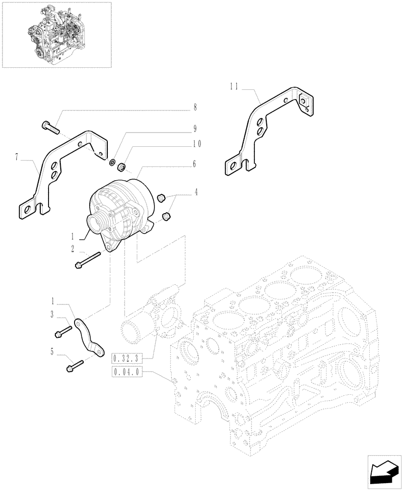 Схема запчастей Case IH JX1095C - (0.40.0) - ALTERNATOR (01) - ENGINE