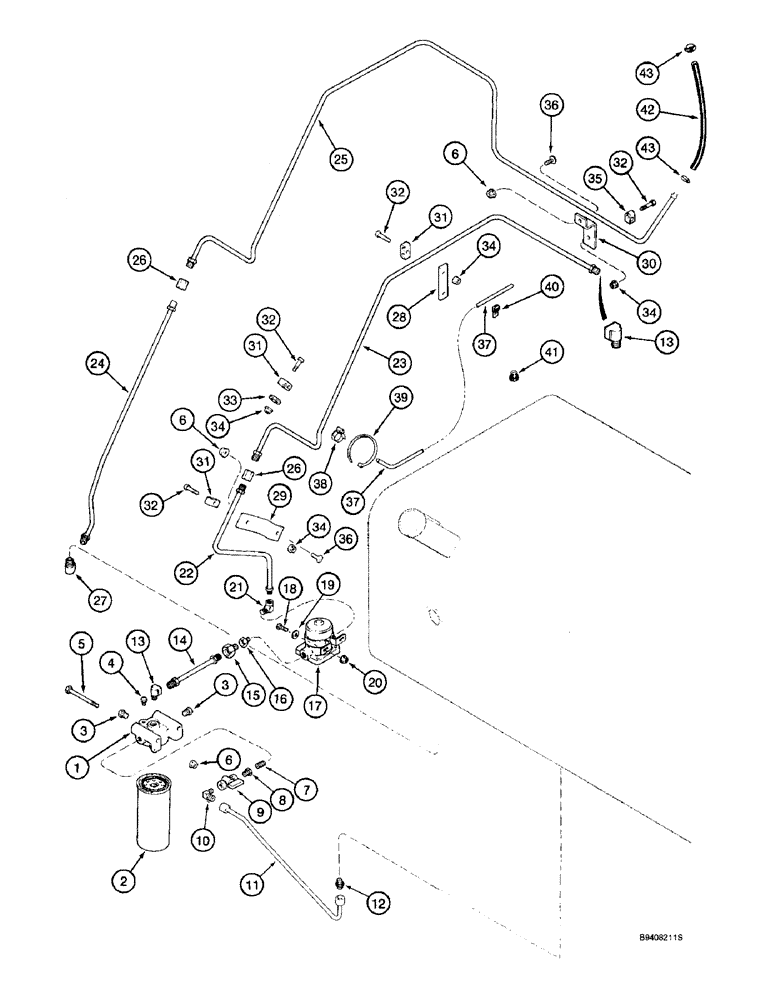 Схема запчастей Case IH 2166 - (3-10) - FUEL LINES AND FILTER SYSTEM, PRIOR TO COMBINE P.I.N. JJC0180000 (02) - FUEL SYSTEM