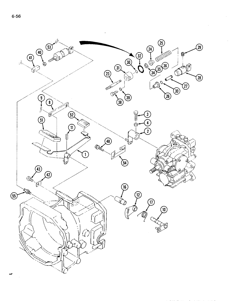 Схема запчастей Case IH 1120 - (6-56) - HYDROSTATIC TRANSMISSION FOOT PEDAL CONTROL (06) - POWER TRAIN