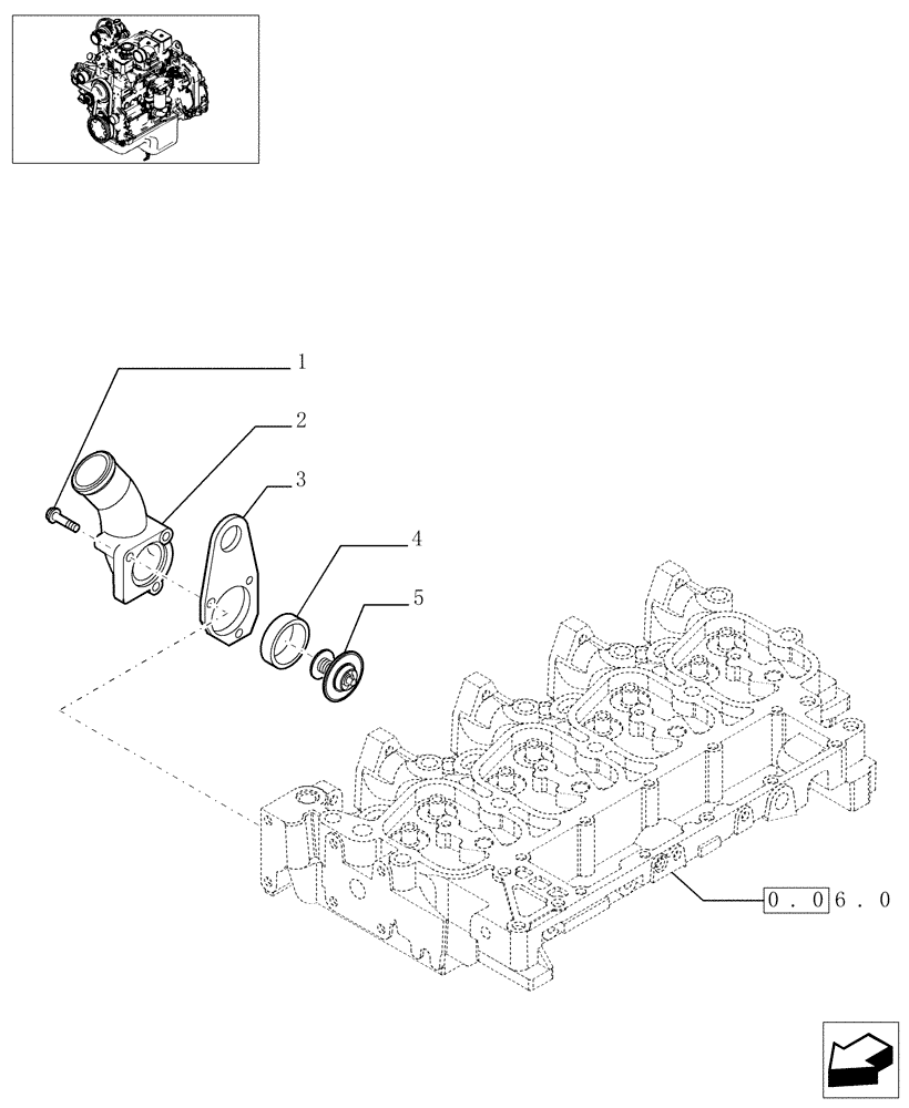 Схема запчастей Case IH PX110 - (0.32.6[01]) - THERMOSTAT - ENGINE COOLING SYSTEM - (504052014 - 504038978) (02) - ENGINE