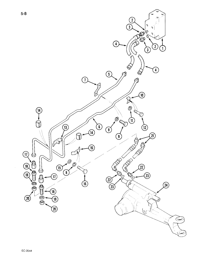 Схема запчастей Case IH 495 - (5-008) - POWER STEERING TUBES, FRONT, MFD TRACTOR (05) - STEERING