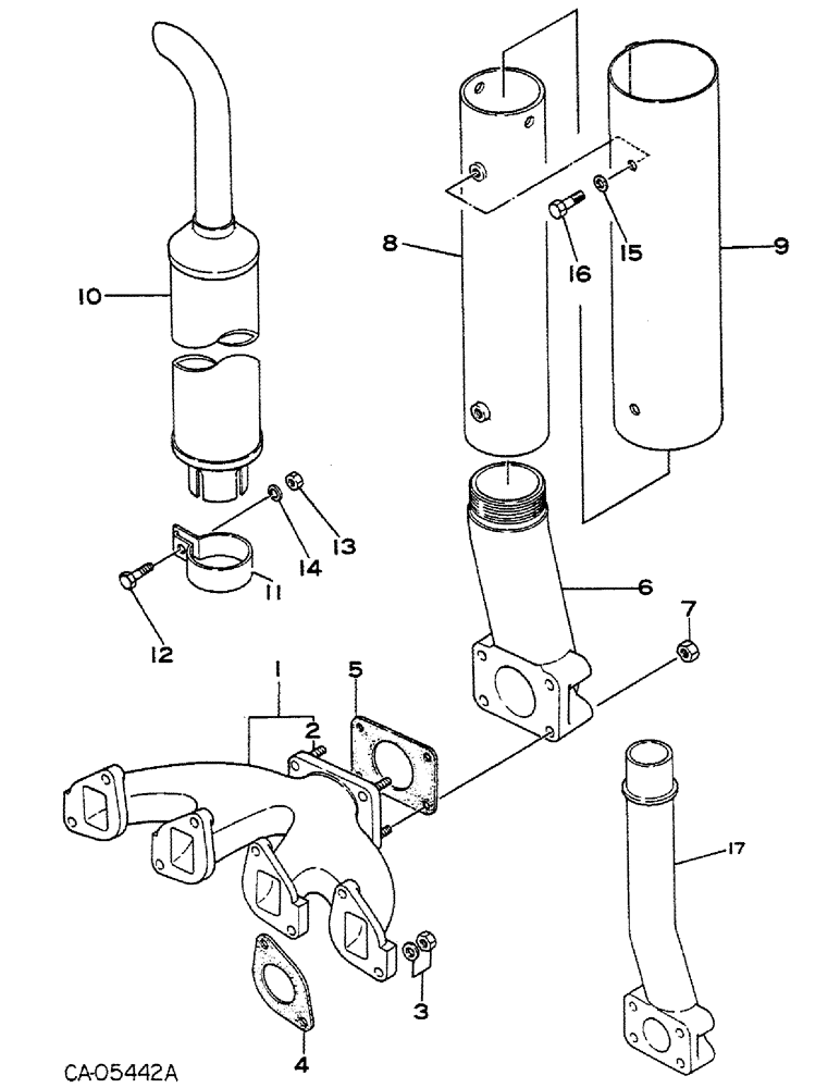 Схема запчастей Case IH 284 - (12-18) - POWER, GASOLINE ENGINE, MAZDA, EXHAUST MANIFOLD AND MUFFLER Power