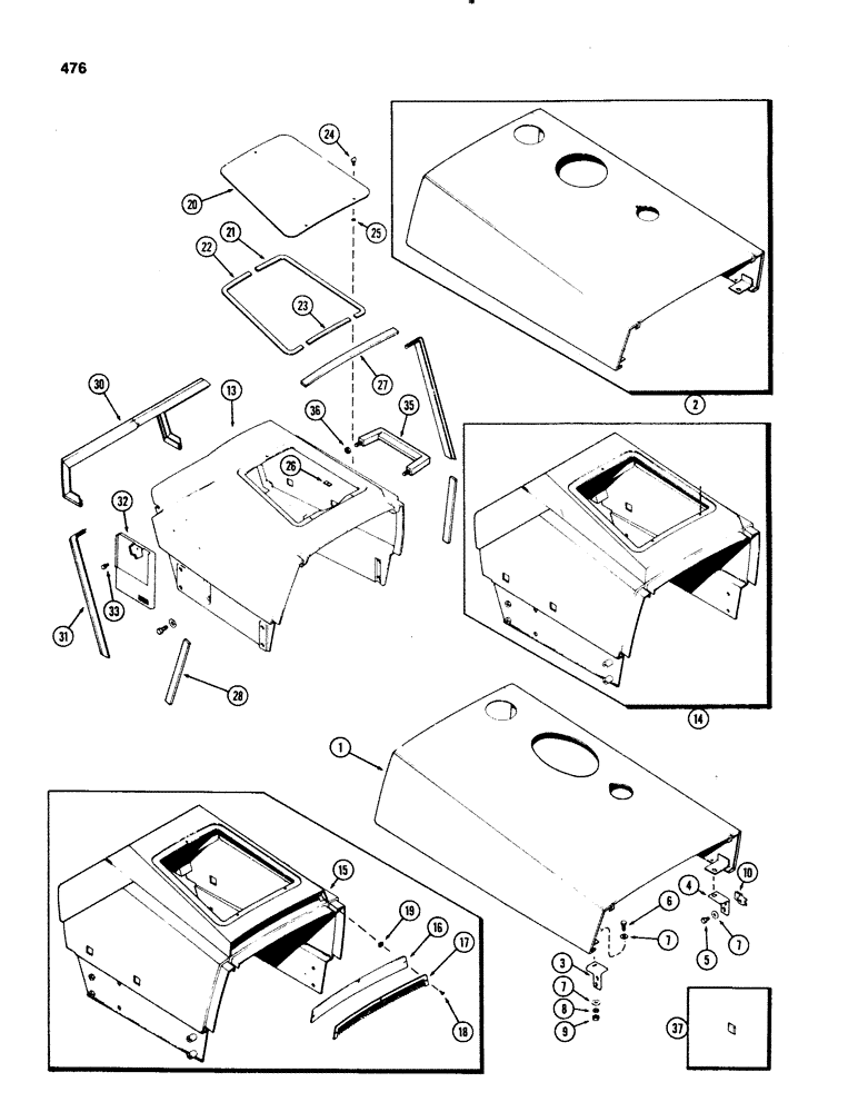 Схема запчастей Case IH 1070 - (0476) - HOOD (09) - CHASSIS/ATTACHMENTS