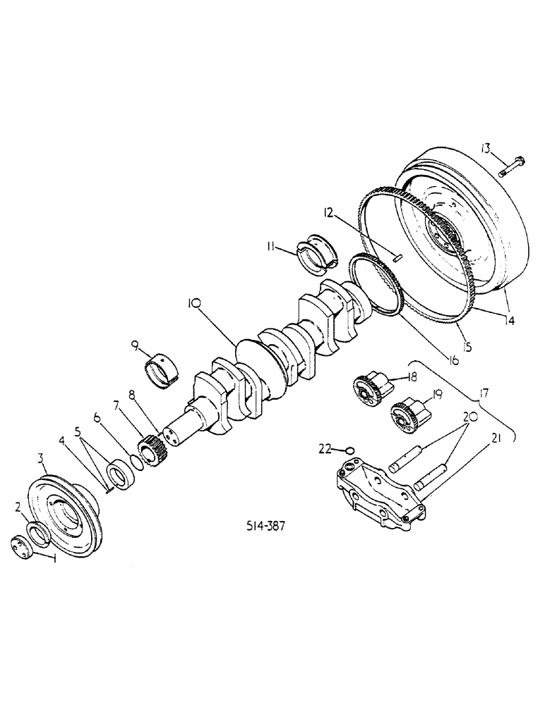 Схема запчастей Case IH 684 - (12-074) - CRANKSHAFT, FLYWHEEL AND BEARINGS Power