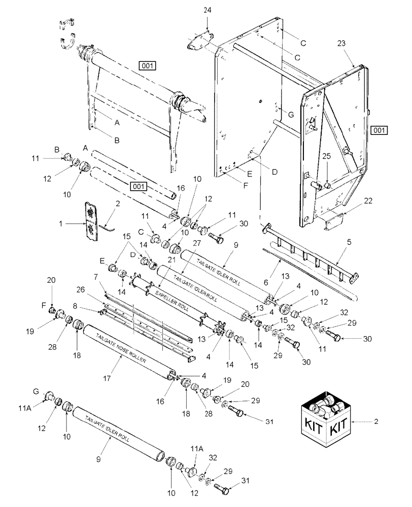 Схема запчастей Case IH RBX561 - (005) - TAILGATE & BELTS (62) - PRESSING - BALE FORMATION