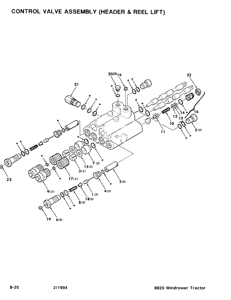 Схема запчастей Case IH 8820 - (8-20) - CONTROL VALVE ASSEMBLY, HEADER & REEL LIFT (08) - HYDRAULICS