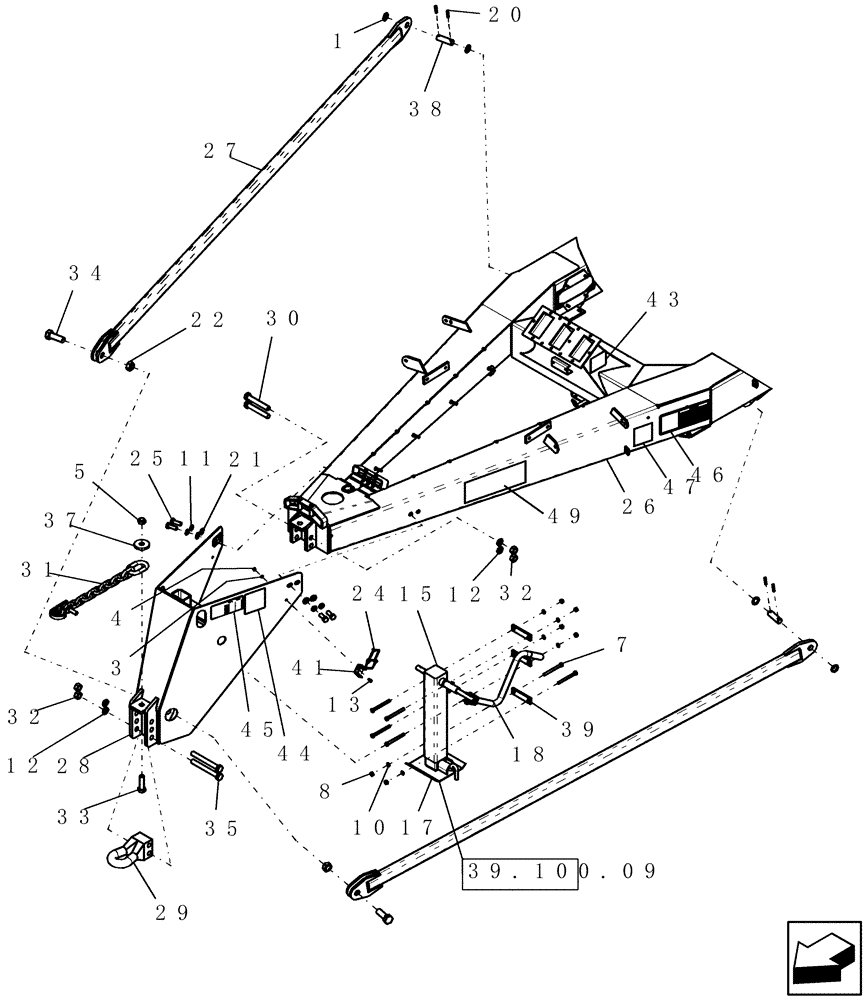 Схема запчастей Case IH 3380 - (39.100.06) - FRONT FRAME - TOW BETWEEN HITCH ASSY (39) - FRAMES AND BALLASTING