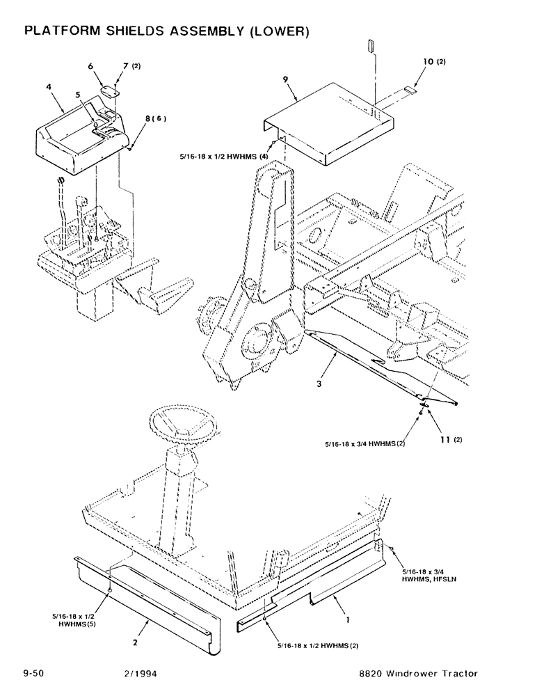 Схема запчастей Case IH 8820 - (9-50) - PLATFORM SHIELDS ASSEMBLY, LOWER (09) - CHASSIS/ATTACHMENTS