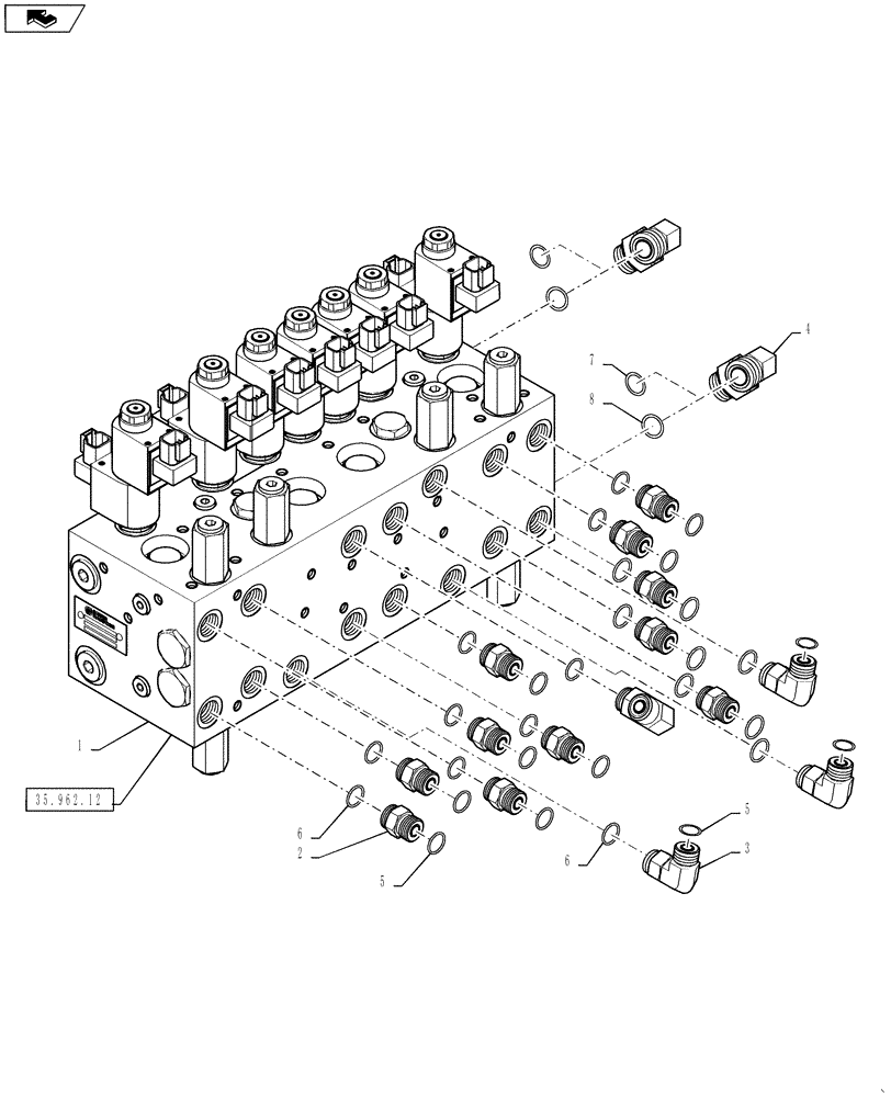 Схема запчастей Case IH 4430 - (35.962.11) - BOOM CONTROL VALVE, 8 BANK, 120 BOOM (35) - HYDRAULIC SYSTEMS