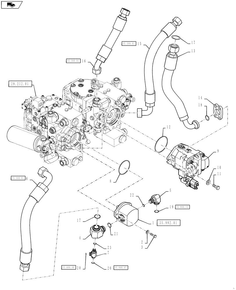 Схема запчастей Case IH 4430 - (35.900.08) - GEAR PUMP AND PRESSURE COMPENSATED PUMP (35) - HYDRAULIC SYSTEMS