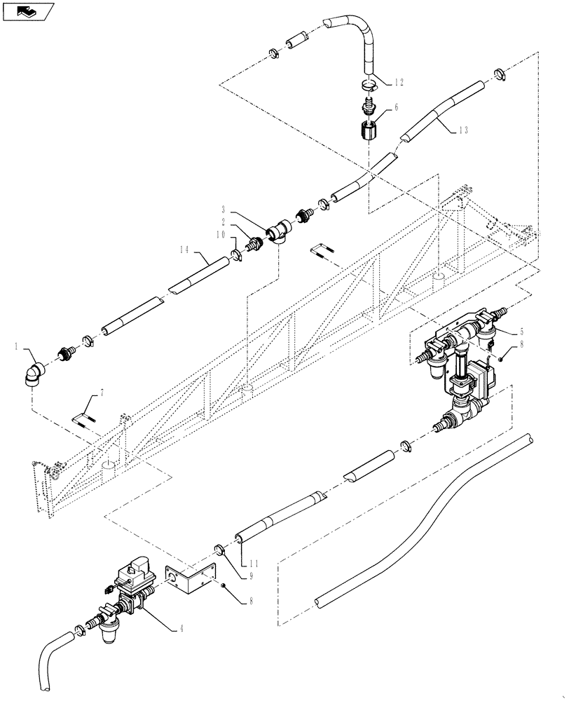 Схема запчастей Case IH 4420 - (09-023) - BOOM PLUMBING GROUP, 5 SECTION MID Liquid Plumbing