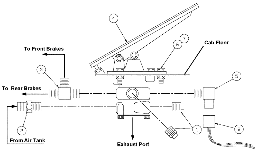 Схема запчастей Case IH 4330 - (07-003) - BRAKE PEDAL VALVE GROUP Pneumatics