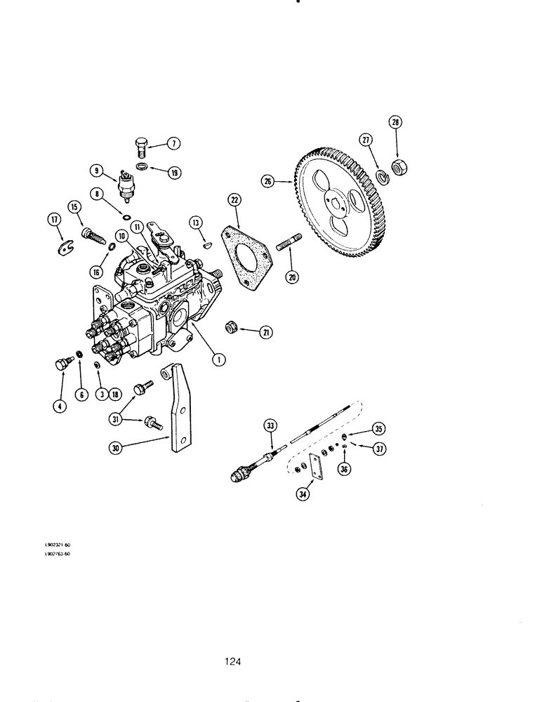 Схема запчастей Case IH 6590T - (124) - FUEL INJECTION PUMP AND DRIVE, 6T-590 ENGINE 