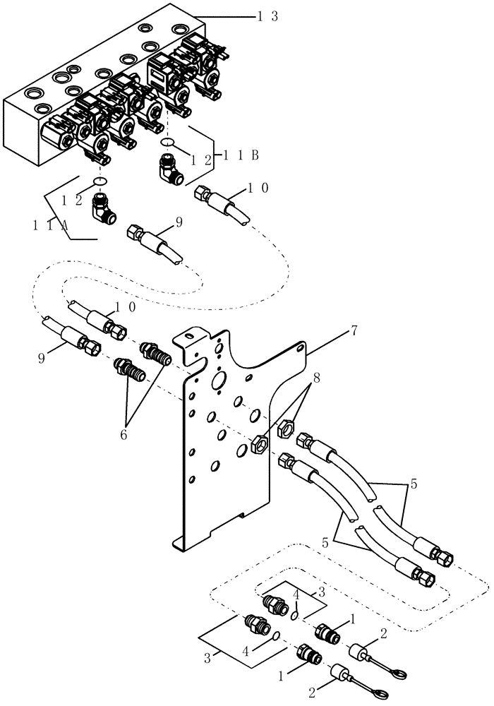 Схема запчастей Case IH 1200PT - (A.10.A[65]) - HYDRAULIC SYSTEM - SUPPLY LINES LIFT AND PIVOT VALVE (BSN CBJ022251) A - Distribution Systems