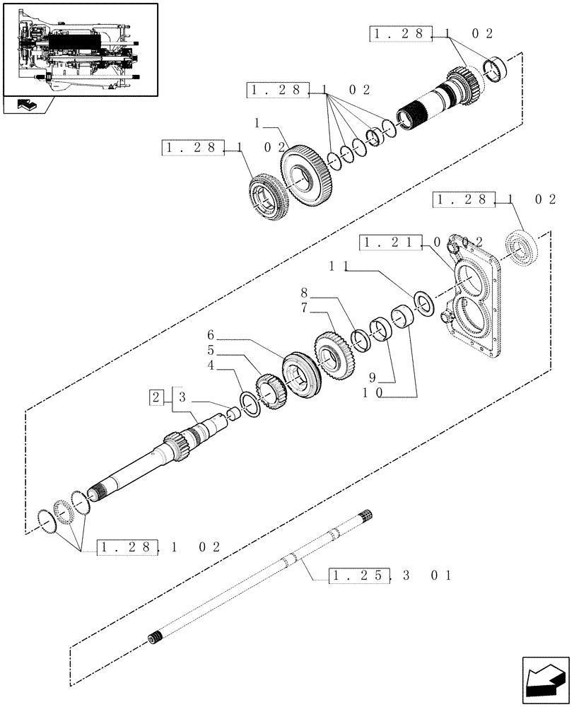 Схема запчастей Case IH PUMA 210 - (1.28.1/01[01]) - (VAR.042-142) TRANSMISSION 50KPH - RANGE GEARS (03) - TRANSMISSION