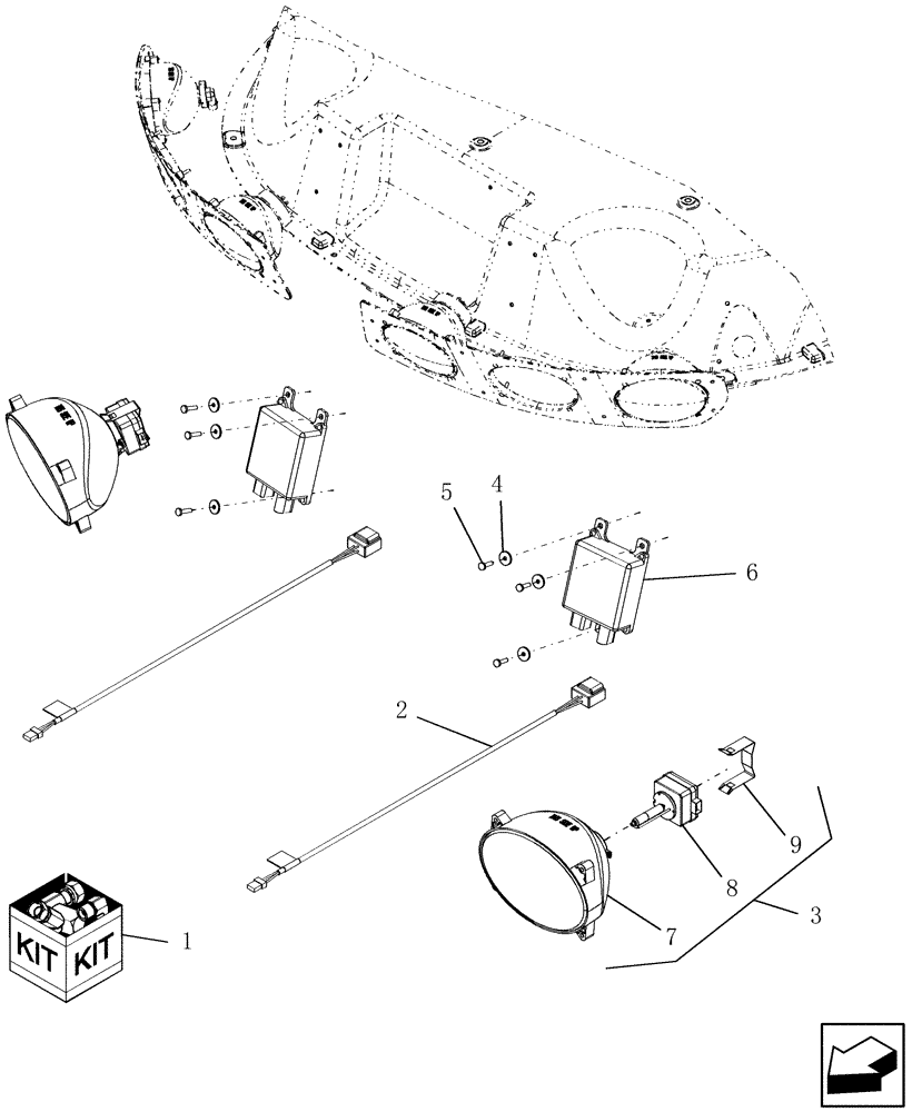 Схема запчастей Case IH 9120 - (55.404.32) - DIA HARVEST KIT, LIGHTS, HID ROOF (55) - ELECTRICAL SYSTEMS