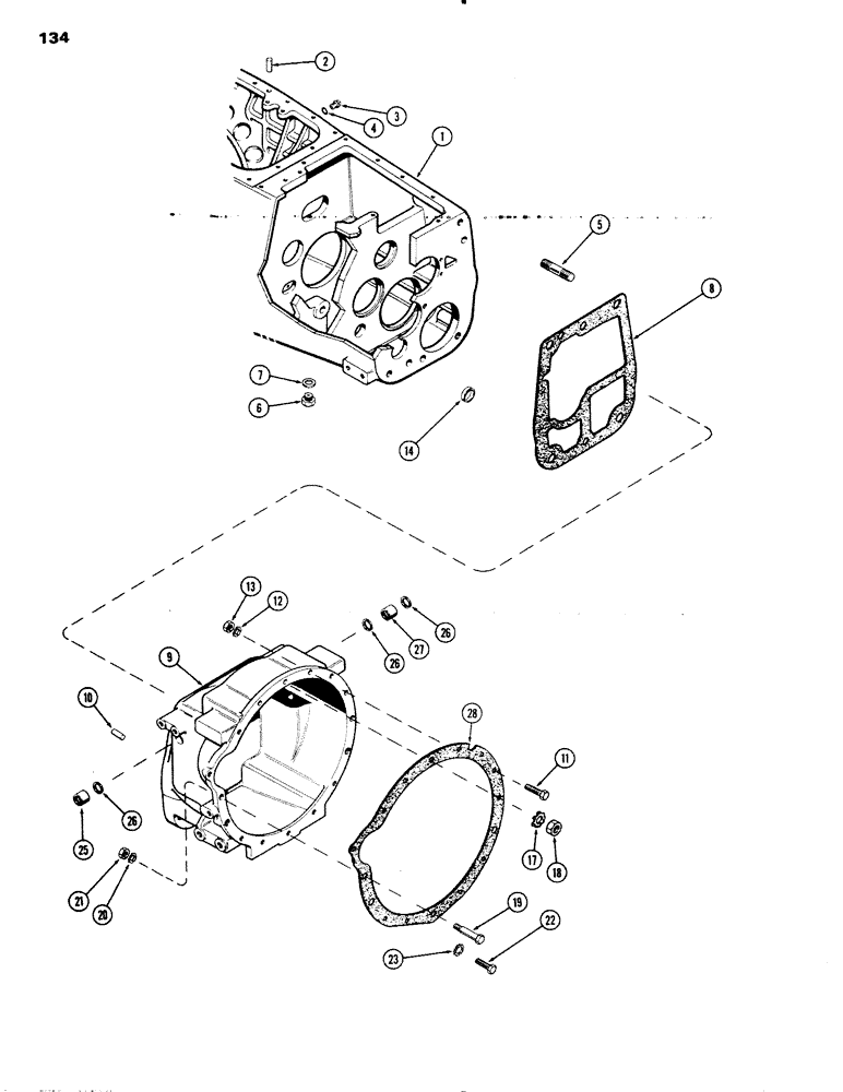 Схема запчастей Case IH 1090 - (134) - CLUTCH AND TRANSMISSION HOUSINGS, MECHANICAL SHIFT (06) - POWER TRAIN